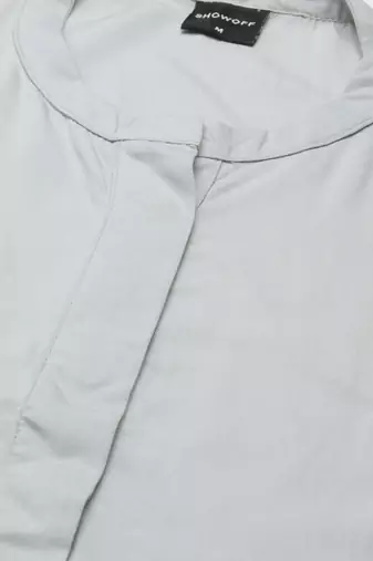 women's knee length mandarin collar grey solid straight kurta