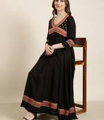 women's ankle length v-neck black embellished anarkali kurta