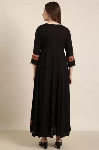 women's ankle length v-neck black embellished anarkali kurta