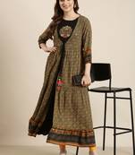 women's ankle length round neck black solid anarkali kurta