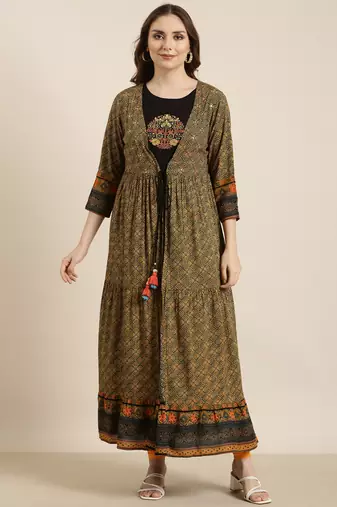 women's ankle length round neck black solid anarkali kurta