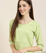 women's calf length round neck green solid straight kurta