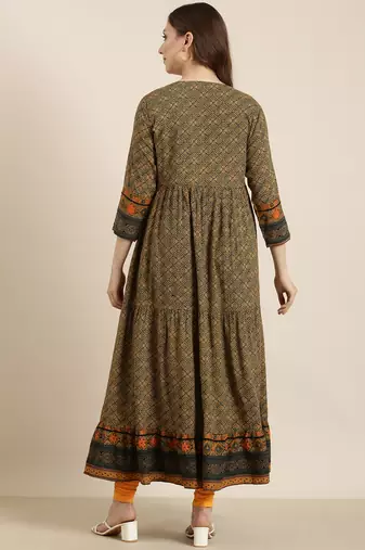 women's ankle length round neck black solid anarkali kurta