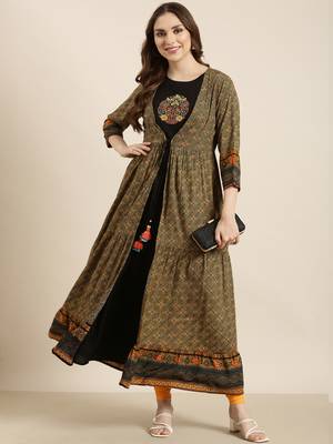 women's ankle length round neck black solid anarkali kurta 5