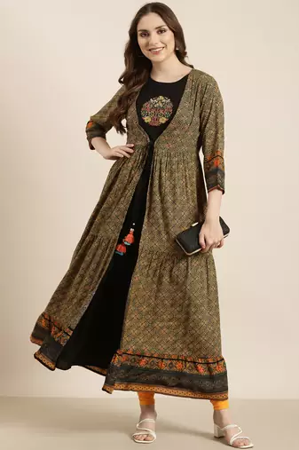 women's ankle length round neck black solid anarkali kurta