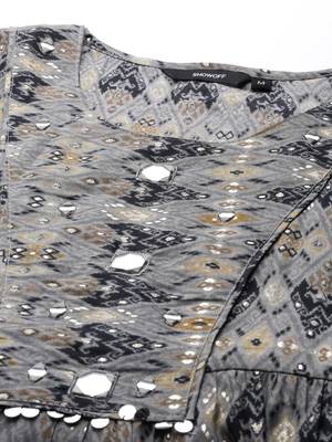 women's calf length round neck grey ethnic motifs anarkali kurta 3