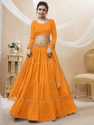 Enchanting Yellow Laheriya Print Georgette Designer Lehenga Choli 1