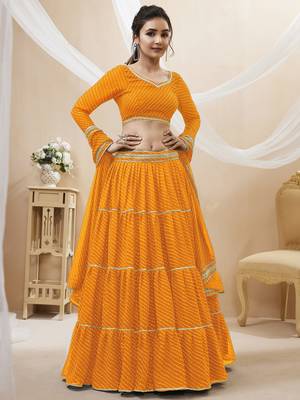 Enchanting Yellow Laheriya Print Georgette Designer Lehenga Choli 2