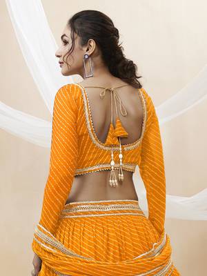 Enchanting Yellow Laheriya Print Georgette Designer Lehenga Choli 5