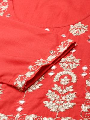 women's calf length scoop neck coral solid straight kurta 4
