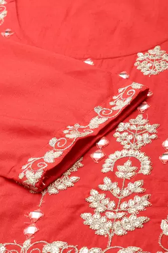women's calf length scoop neck coral solid straight kurta