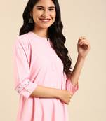 women's calf length round neck pink solid straight kurta