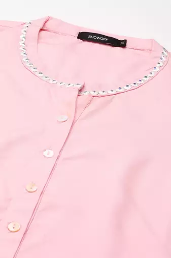 women's calf length round neck pink solid straight kurta