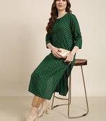 women's calf length round neck green ethnic motifs straight kurta