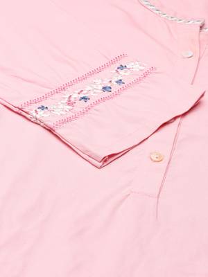 women's calf length round neck pink solid straight kurta 3