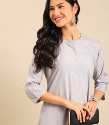 Showoff women's calf length round neck grey solid straight kurta