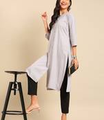 Showoff women's calf length round neck grey solid straight kurta