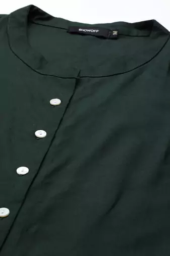 women's calf length round neck olive solid straight kurta