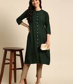 women's calf length round neck olive solid straight kurta