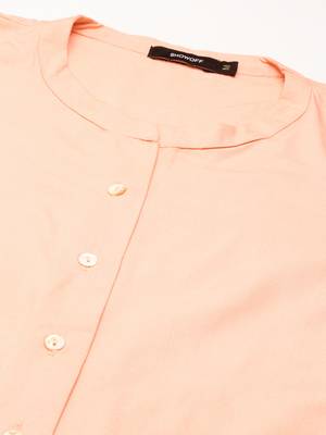 women's calf length round neck peach solid straight kurta 3