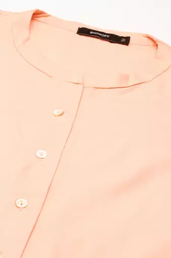 women's calf length round neck peach solid straight kurta