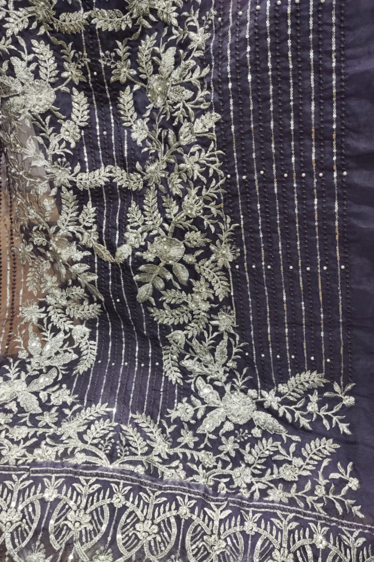 Purple embroidered organza semi stitched salwar suit