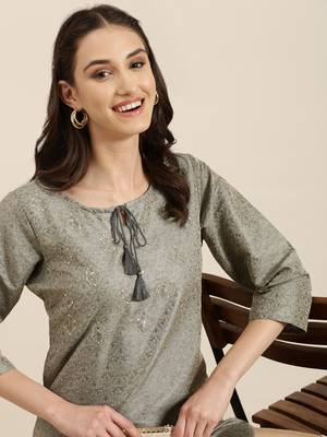 women's calf length tie-up neck beige woven design straight kurta 1