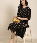 women's calf length v-neck black ethnic motifs straight kurta