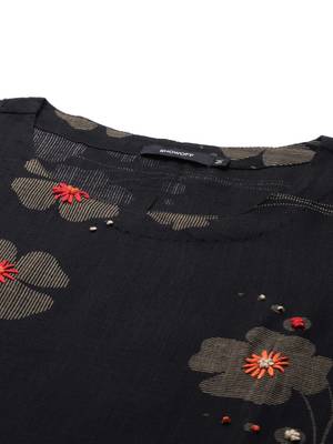 women's calf length round neck black geometric straight kurta 2