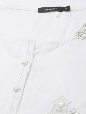 women's calf length round neck off white ethnic motifs straight kurta 3