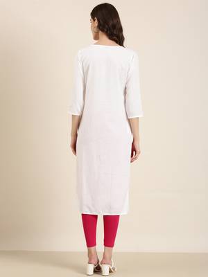 women's calf length round neck off white ethnic motifs straight kurta 5