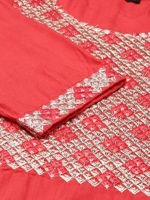women's calf length round neck red embellished straight kurta 3