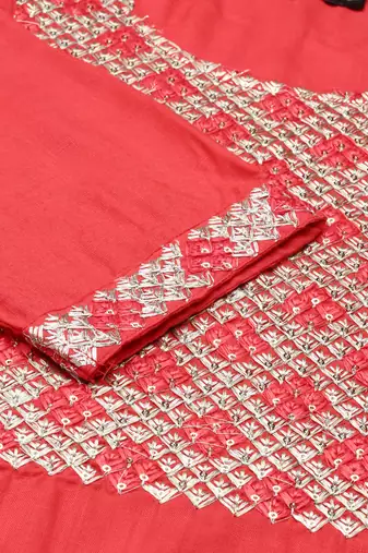 women's calf length round neck red embellished straight kurta