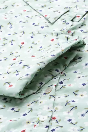 women's calf length shirt collar green floral a-line kurta