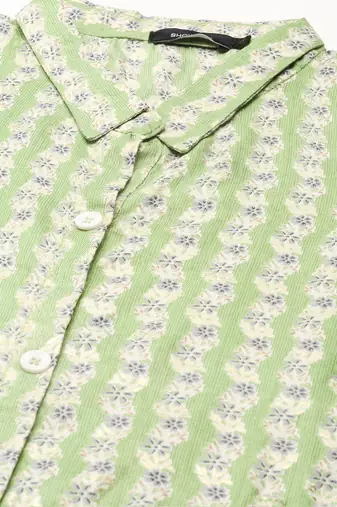 women's calf length shirt collar green floral anarkali kurta