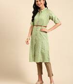 women's calf length shirt collar green floral anarkali kurta