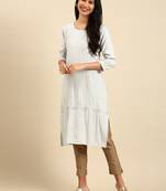 women's calf length round neck grey solid straight kurta