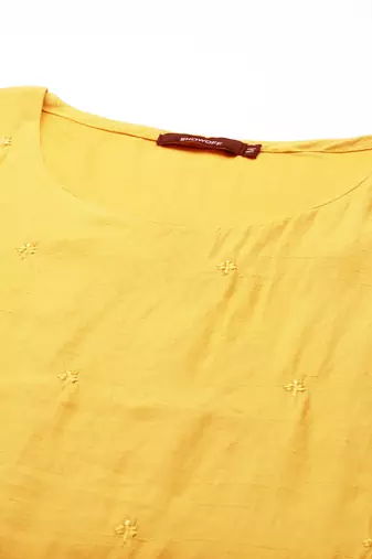 women's calf length round neck yellow solid straight kurta