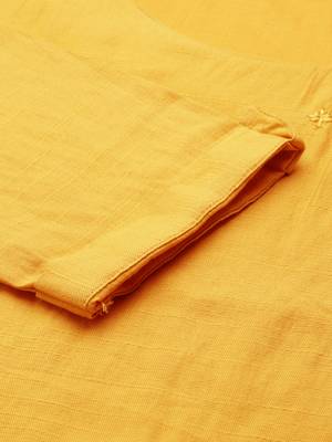 women's calf length round neck yellow solid straight kurta 4