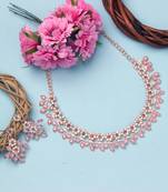 Rose gold plated crystal necklace jewellery set with earrings suited for party wedding festive for women (purple)