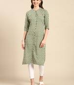 women's calf length mandarin collar green ethnic motifs straight kurta