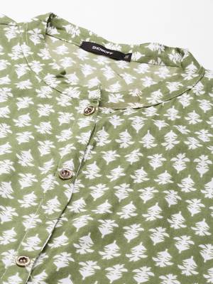 women's calf length mandarin collar green ethnic motifs straight kurta 3