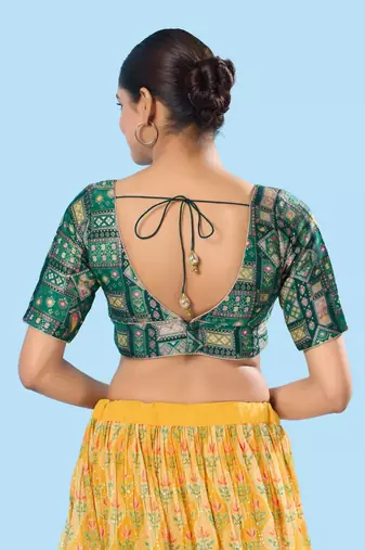 Padded Brocade V Neck Blouse