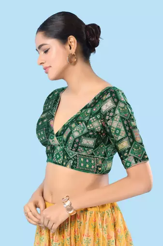 Padded Brocade V Neck Blouse