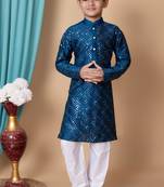 embroidery & sequins work dupion silk kurta and cotton pajama set for boys