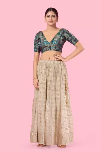 Padded Brocade V Neck Blouse