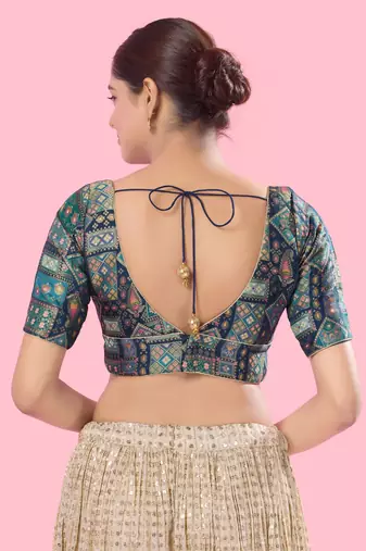 Padded Brocade V Neck Blouse
