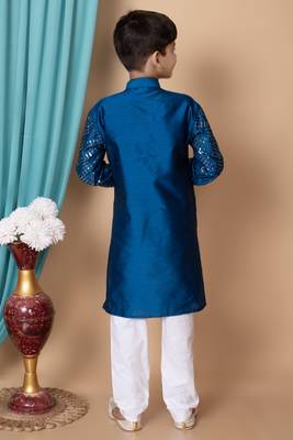 embroidery & sequins work dupion silk kurta and cotton pajama set for boys 2