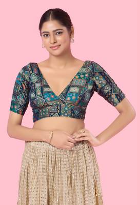 Padded Brocade V Neck Blouse 1