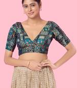 Padded Brocade V Neck Blouse